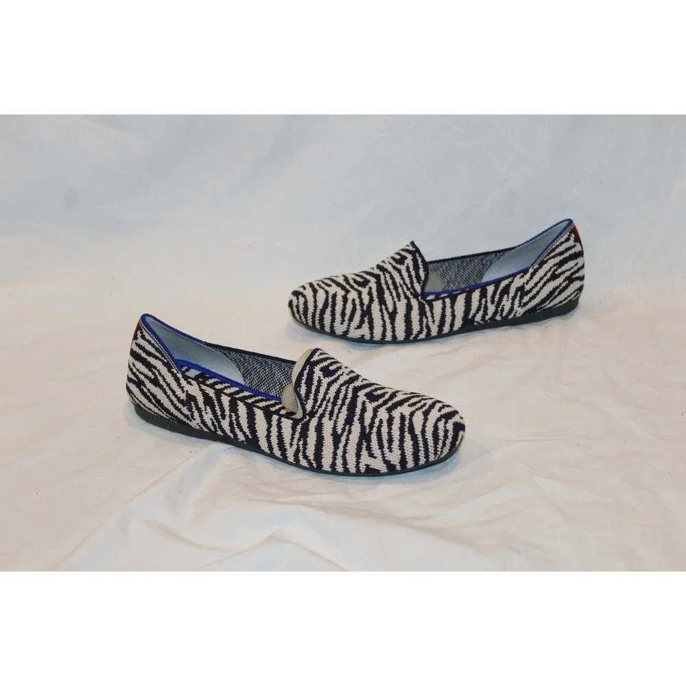 Rothy's Women's The Loafer Zebra Slip In Ballet Flats New SZ 6 Black White